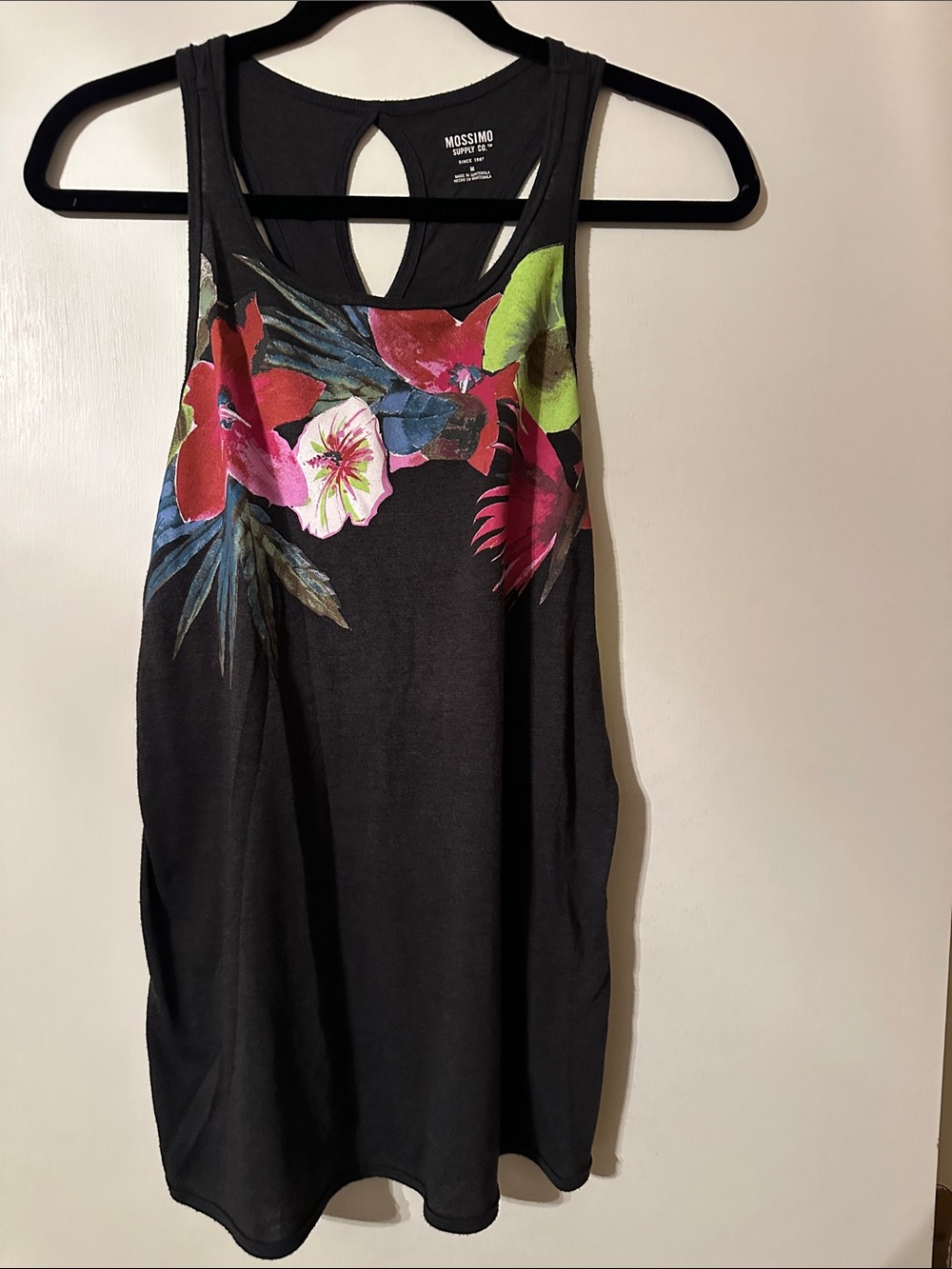 Mossimo Supply Co. Black Racerback Tank with Bright Floral Accents